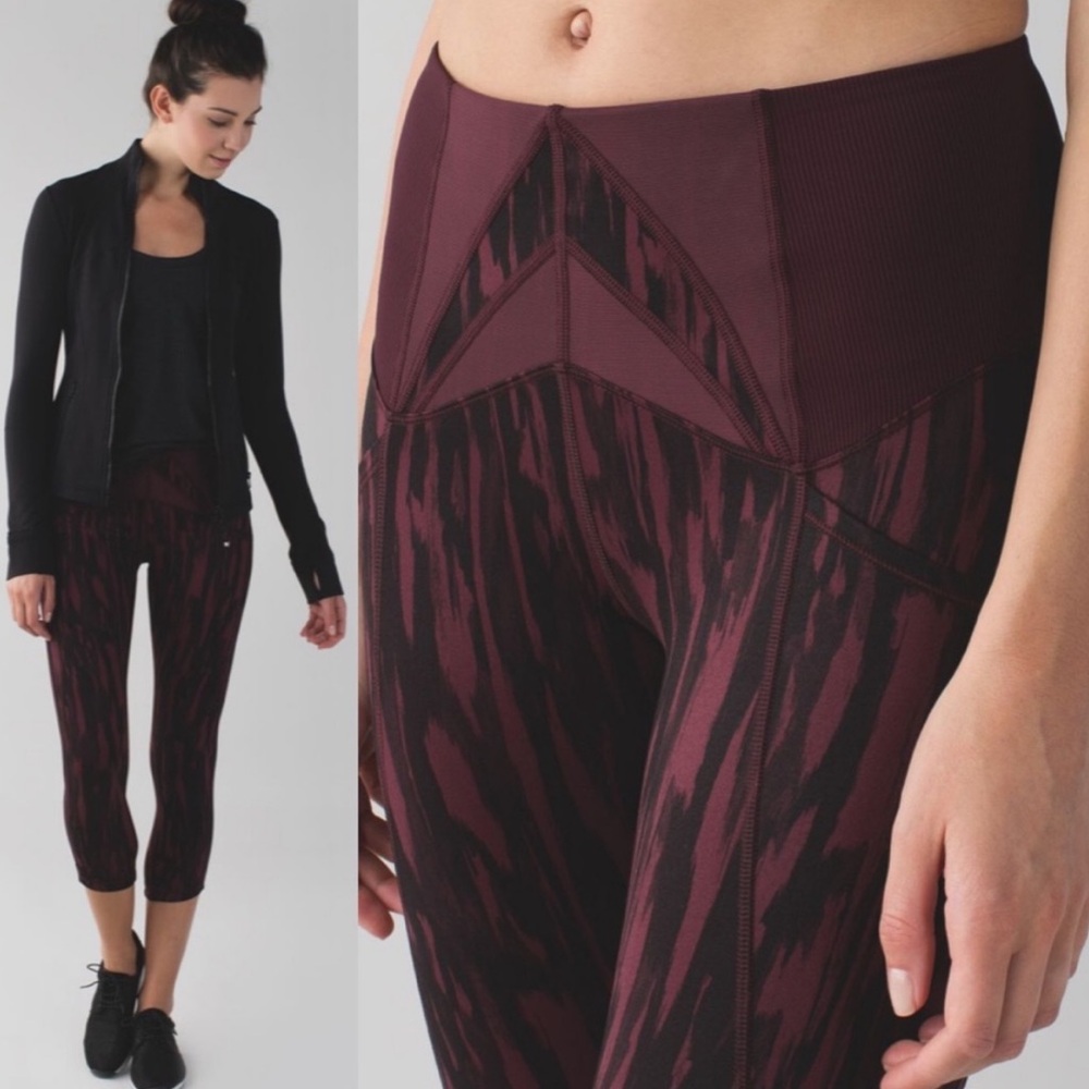 Lululemon Exquisite Crop Leggings Painted Animal Bordeaux Drama Black
